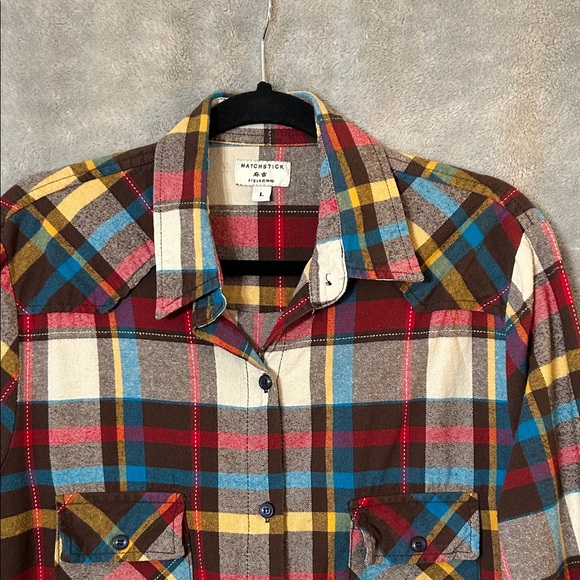 Womens Multicolor Plaid Button-Down Shirt -Size Large - Picture 3 of 7